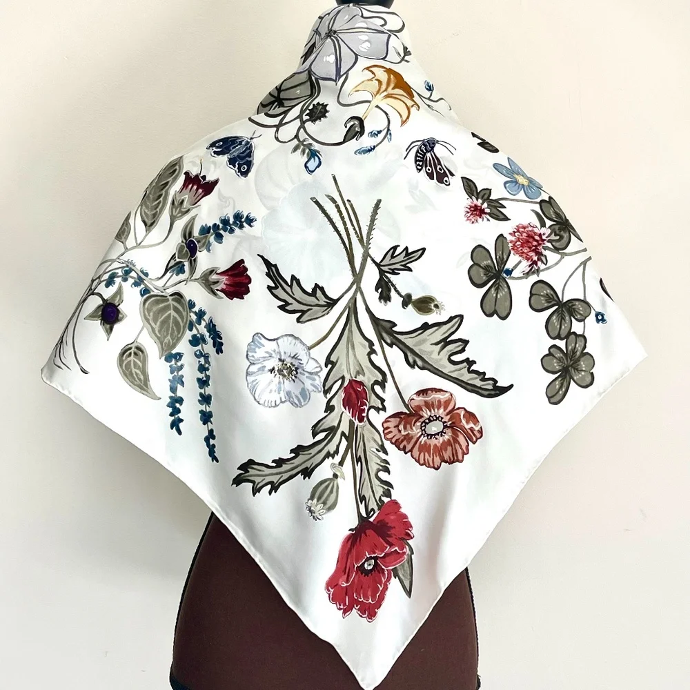 Display #1 Gucci Scarf Flora 3 Print Kris Knight Silk Wrap Scarf NWT